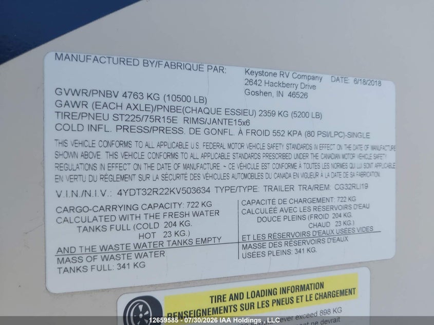 2019 OTHER KEYSTONE COUGAR TRAILER N/A