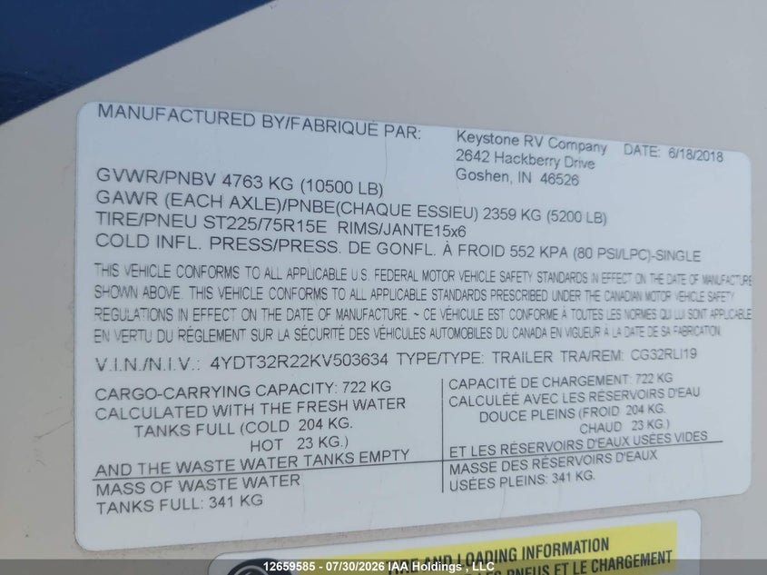 2019 OTHER KEYSTONE COUGAR TRAILER N/A
