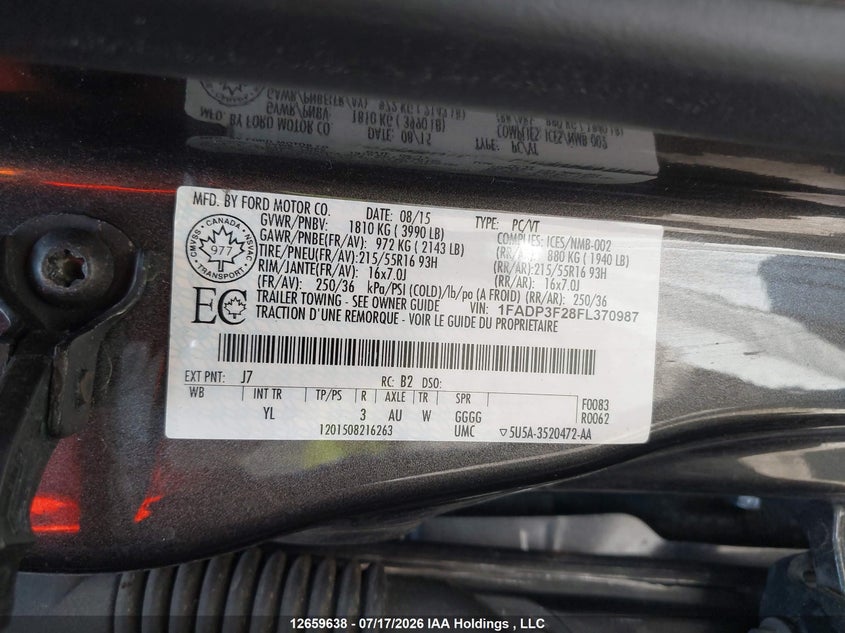 2015 Ford Focus Se VIN: 1FADP3F28FL370987 Lot: 12659638
