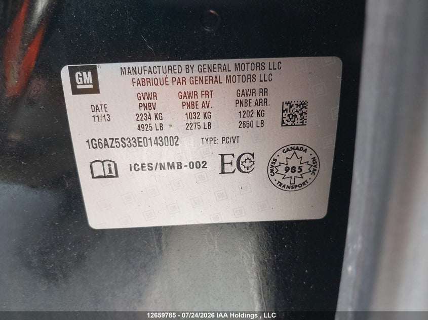 2014 CADILLAC CTS SEDAN 3.6L V-6 DI, DOHC, VVT, 321HP
