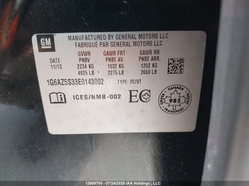 2014 CADILLAC CTS SEDAN 3.6L V-6 DI, DOHC, VVT, 321HP
