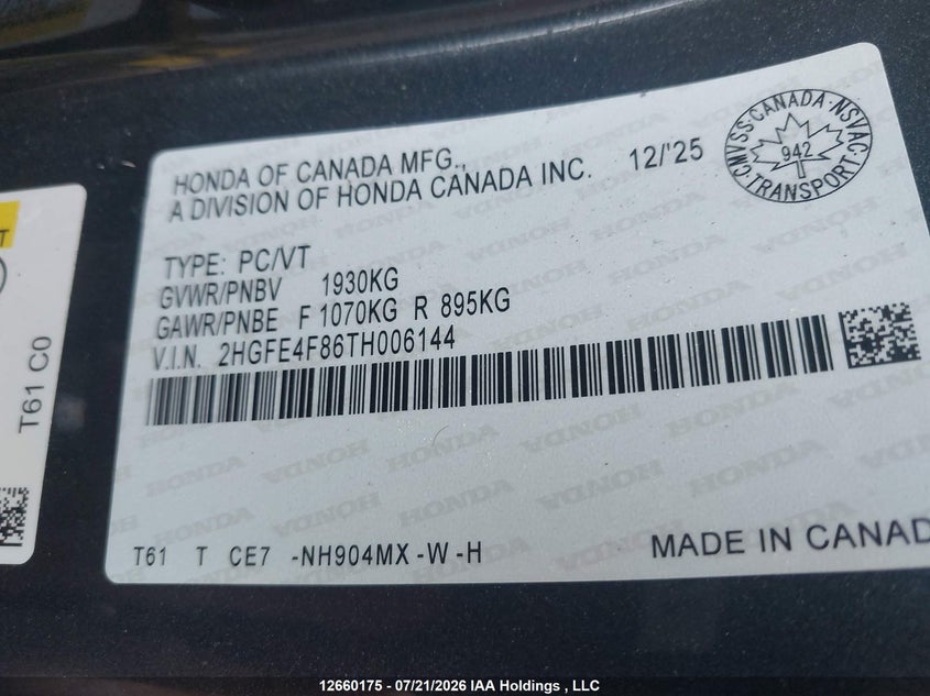 2026 HONDA CIVIC SEDAN 2.0L I-4 DI, DOHC, VVT, 141HP