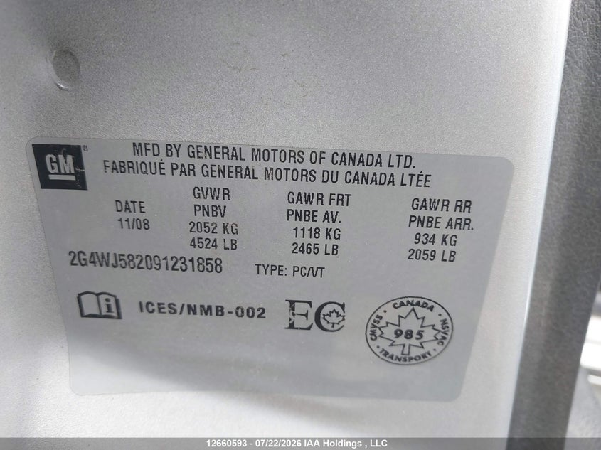2009 BUICK ALLURE SEDAN 3.8L V-6 200HP