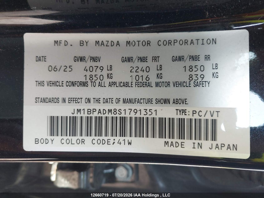 2025 MAZDA 3 SEDAN 2.5L I-4 DI, DOHC, VVT, 191HP