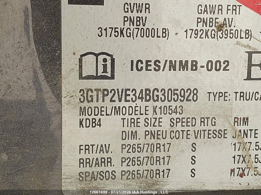 2011 GMC SIERRA PICKUP 5.3L V-8 VVT, 326HP