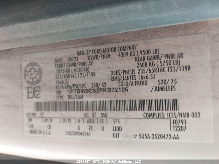 2023 FORD TRANSIT VAN 3.5L V-6 DI, DOHC, VVT, 275HP