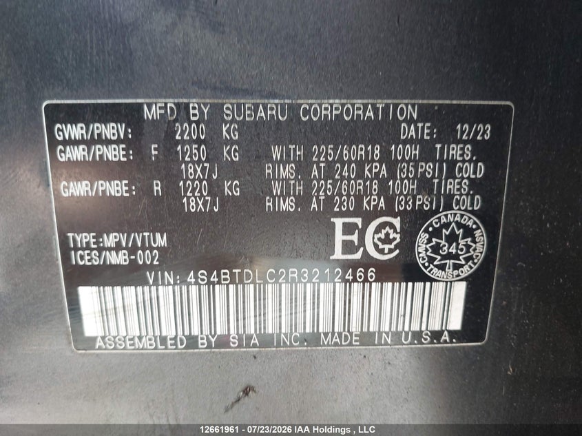 2024 SUBARU OUTBACK SPORT UTILITY VEHICLE 2.5L H4 N