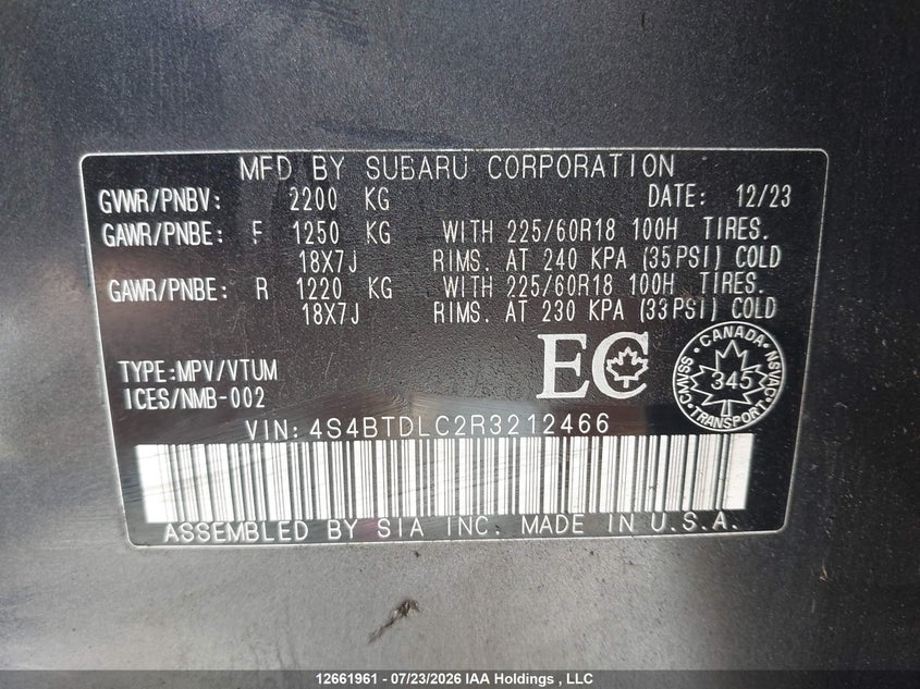 2024 SUBARU OUTBACK SPORT UTILITY VEHICLE 2.5L H4 N