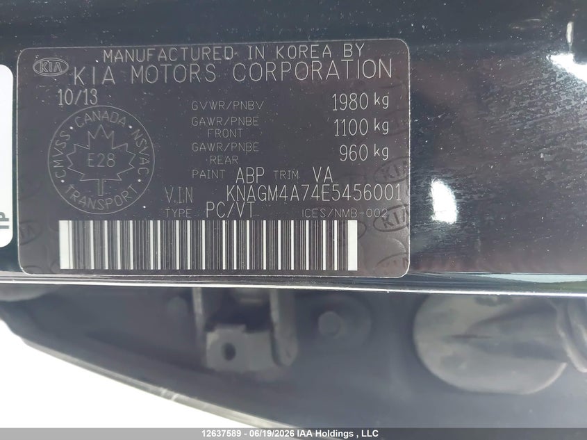 2014 Kia Optima Lx VIN: KNAGM4A74E5456001 Lot: 12637589X