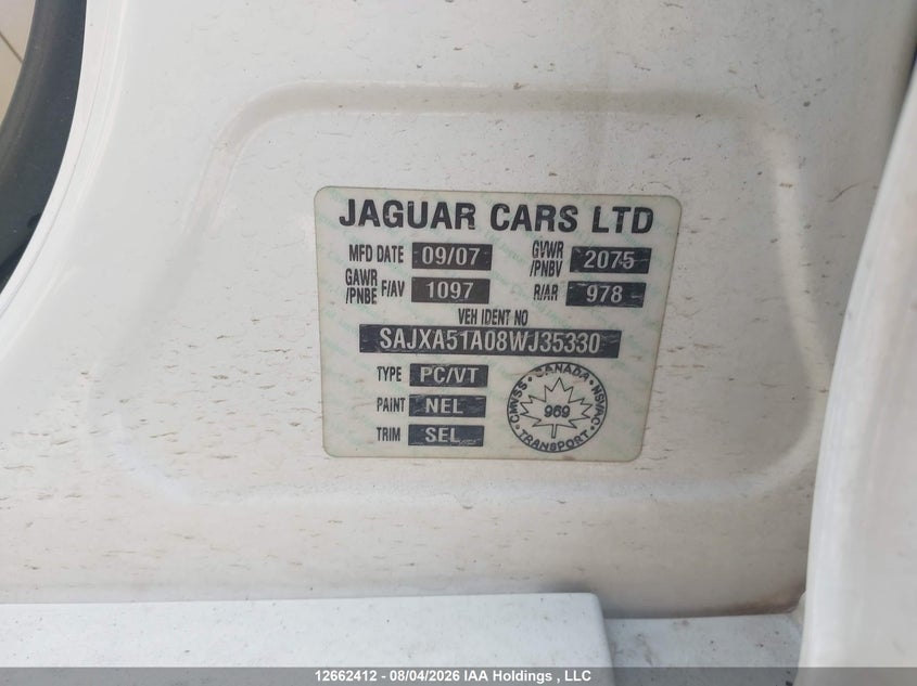 2008 JAGUAR X-TYPE SEDAN 3.0L V-6 DOHC, VVT, 227HP