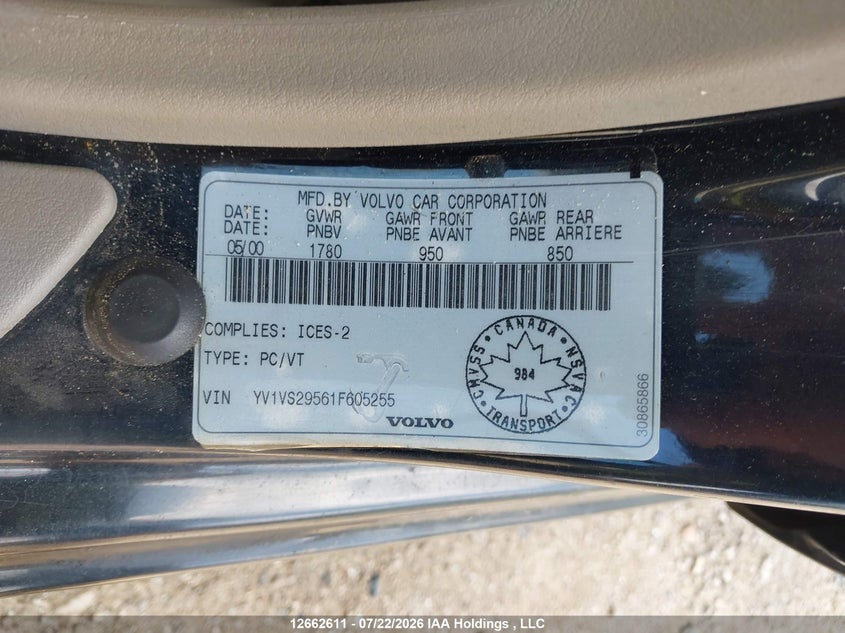 2001 VOLVO S40 SEDAN 1.9L I-4 DOHC, VVT, TURBO, 160HP