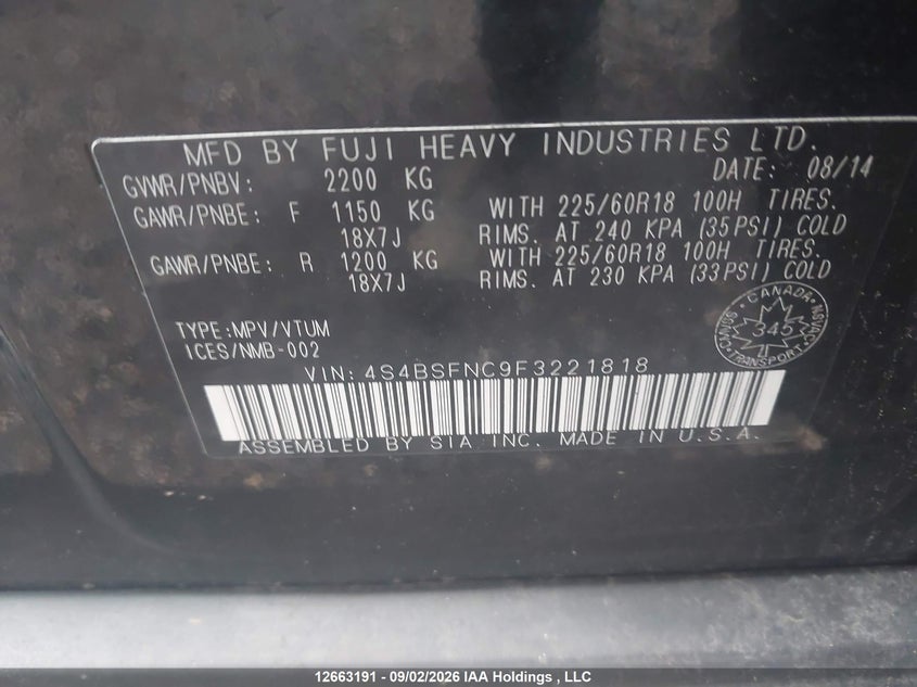 2015 SUBARU OUTBACK SPORT UTILITY VEHICLE 3.6L H-6 DOHC, VVT, 256HP