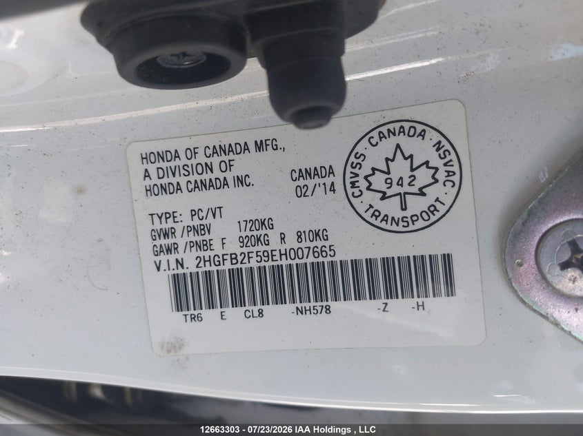 2014 HONDA CIVIC SEDAN 1.8L I-4 VVT, 143HP
