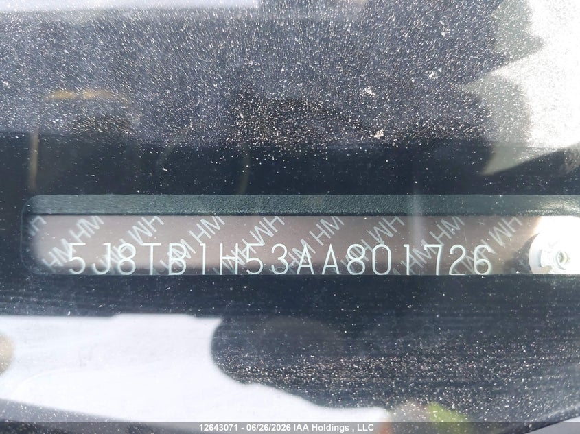 2010 Acura Rdx VIN: 5J8TB1H53AA801726 Lot: 12643071X