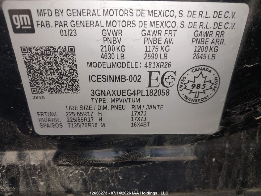 2023 Chevrolet Equinox Lt VIN: 3GNAXUEG4PL182058 Lot: 12656273X