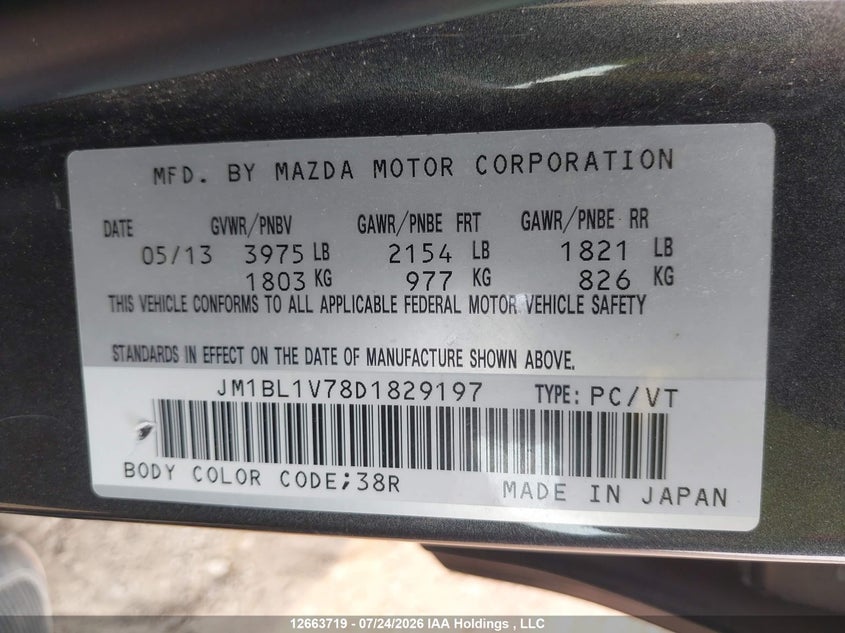 2013 MAZDA 3 SEDAN 2.0L I-4 DI, DOHC, VVT, 155HP