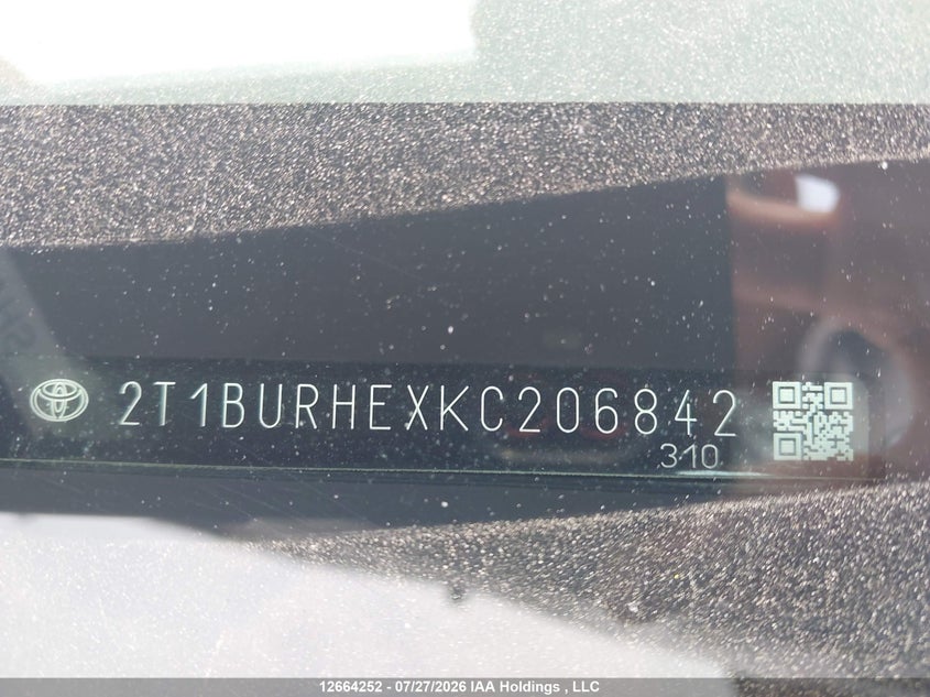 2019 TOYOTA COROLLA SEDAN 1.8L I-4 DOHC, VVT, 132HP