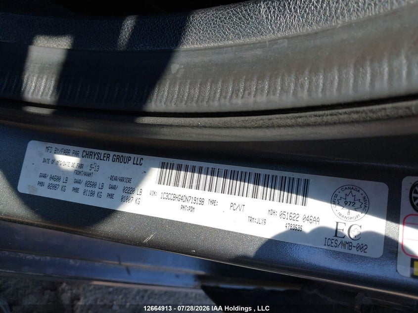 2013 CHRYSLER 200 SEDAN 3.6L V6 FI DOHC 24V NF4