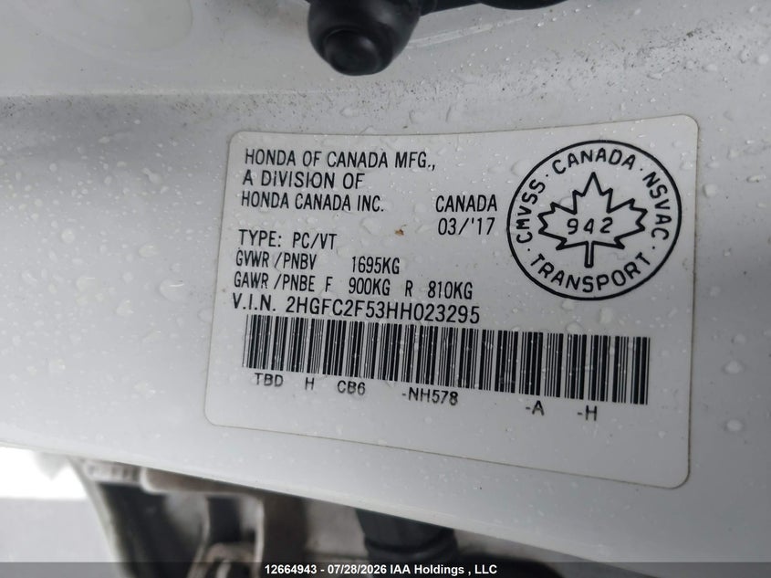 2017 HONDA CIVIC SEDAN 2.0L I-4 DOHC, VVT, 158HP