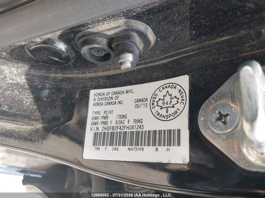 2015 HONDA CIVIC SEDAN 1.8L I4 FI SOHC 16V NF4