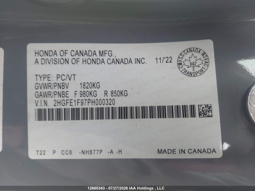 2023 HONDA CIVIC SEDAN 1.5L I-4 DI, DOHC, VVT, TURBO, 180HP