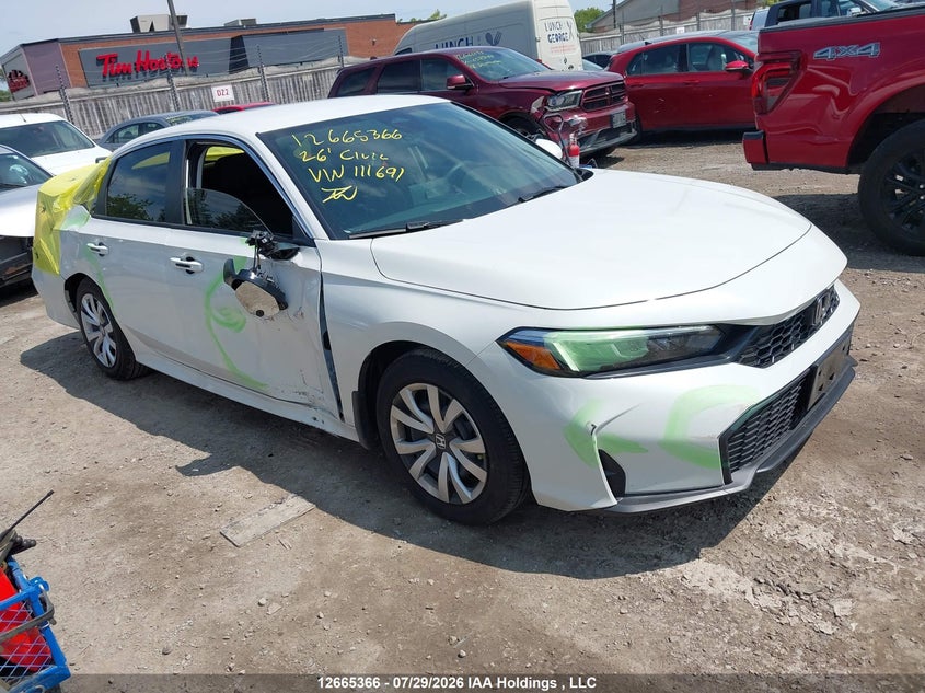 2026 Honda Civic Lx, Удар сзади, IAAI, VIN 2HGFE2F21TH111691