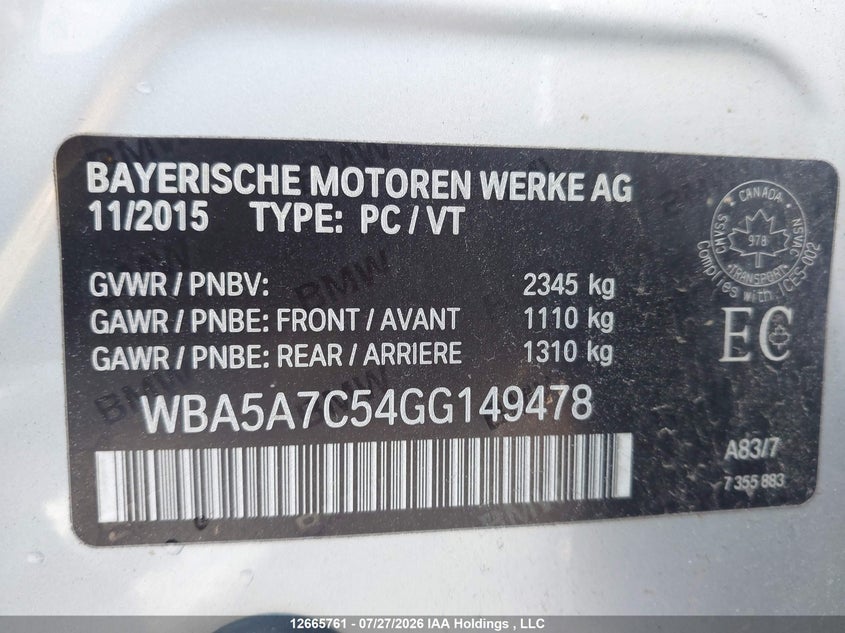2016 BMW 5ER SEDAN 2.0L I-4 DI, DOHC, VVT, TURBO, 241HP