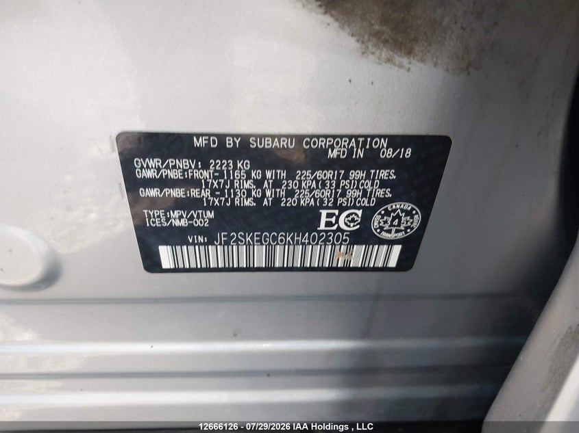 2019 SUBARU FORESTER SPORT UTILITY VEHICLE 2.5L H-4 DI, DOHC, VVT, 182HP