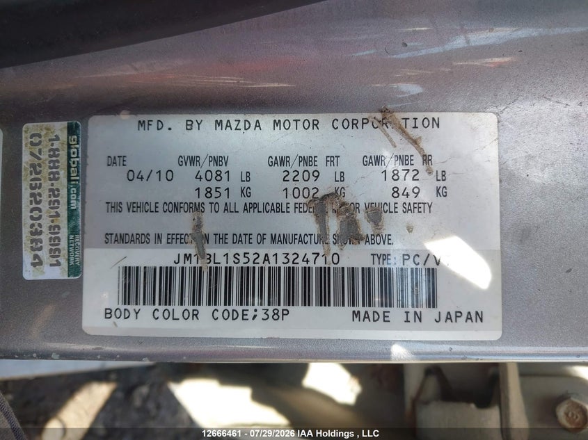 2010 MAZDA 3 HATCHBACK 2.5L I-4 DOHC, VVT, 167HP