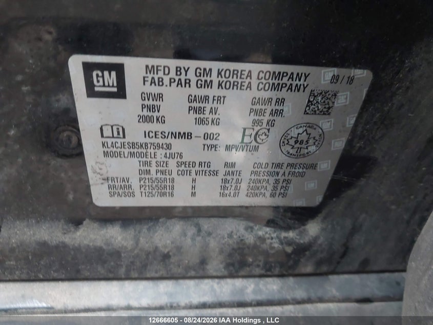 2019 BUICK ENCORE SPORT UTILITY VEHICLE 1.4L I-4 DOHC, VVT, TURBO, 138HP