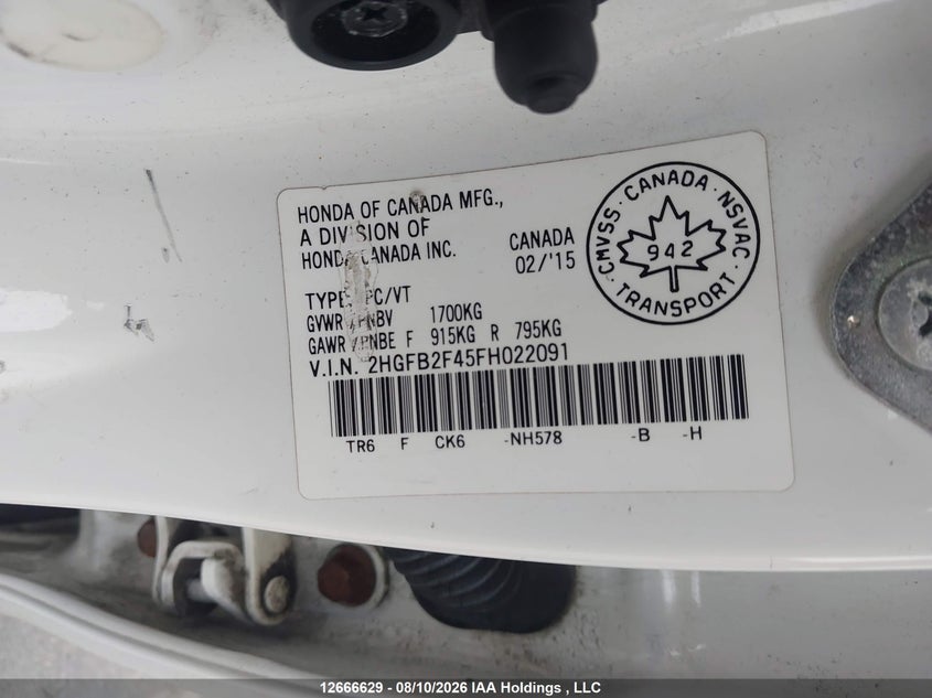2015 HONDA CIVIC SEDAN 1.8L I4 FI SOHC 16V NF4