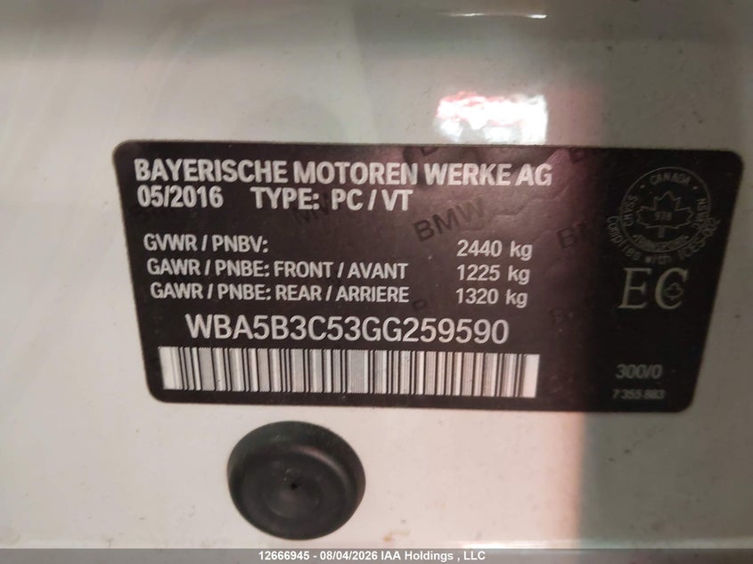 2016 BMW 5ER SEDAN 3.0L I-6 DI, DOHC, VVT, TURBO, 300HP