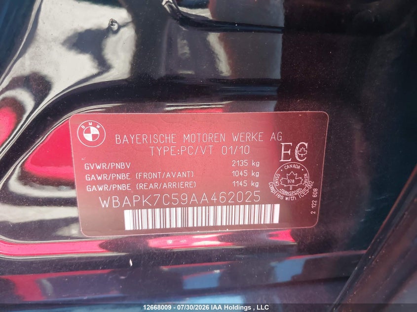 2010 BMW 3ER SEDAN 3.0L I-6 DOHC, VVT, 230HP