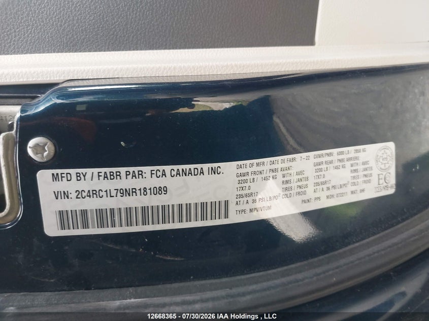 2022 CHRYSLER PACIFICA VAN 3.6L V-6 DOHC, VVT, ENGINE
