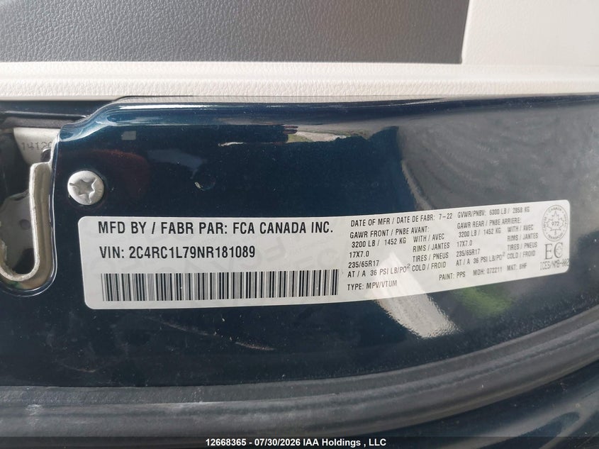 2022 CHRYSLER PACIFICA VAN 3.6L V-6 DOHC, VVT, ENGINE