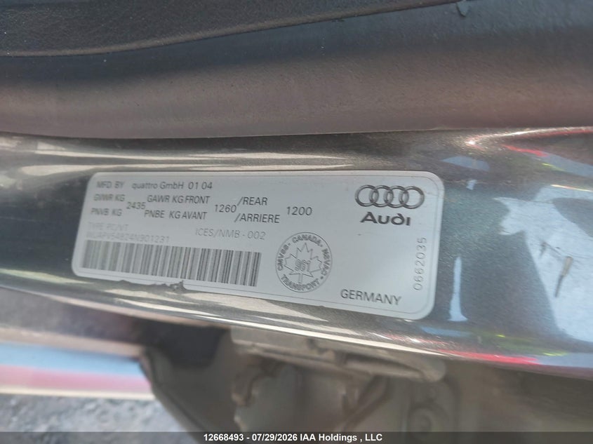 2004 AUDI RS6 SEDAN 4.2L V-8 DOHC, VVT, TURBO, 450HP