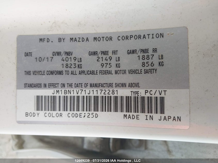 2018 MAZDA 3 HATCHBACK 2.0L I4 N
