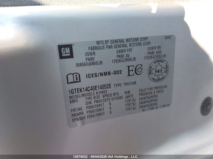 2008 GMC SIERRA PICKUP 4.8L V-8 295HP