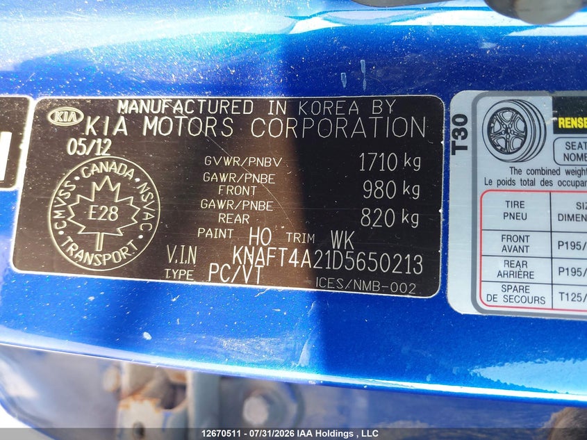 2013 KIA FORTE SEDAN 2.0L I-4 DOHC, VVT, 156HP