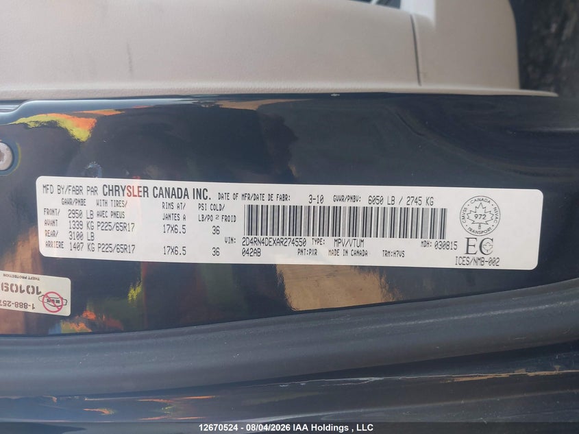 2010 DODGE CARAVAN VAN 3.3L V-6 175HP