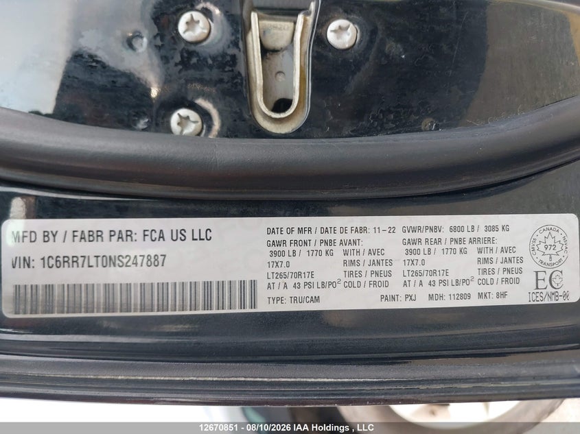 2022 RAM 1500 PICKUP 5.7L V-8 VVT, 395HP