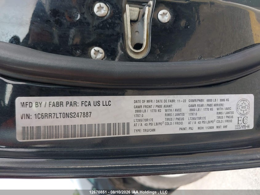 2022 RAM 1500 PICKUP 5.7L V-8 VVT, 395HP