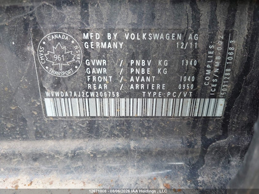 2012 VOLKSWAGEN GOLF HATCHBACK N/A