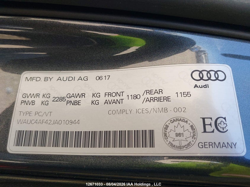 2018 AUDI S4 SEDAN 3.0L V-6 DI, DOHC, VVT, TURBO, 354HP