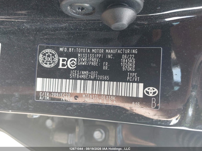2022 TOYOTA COROLLA SEDAN 2.0L I4 N