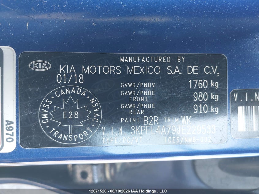 2018 KIA FORTE SEDAN 2.0L I-4 DOHC, VVT, 147HP