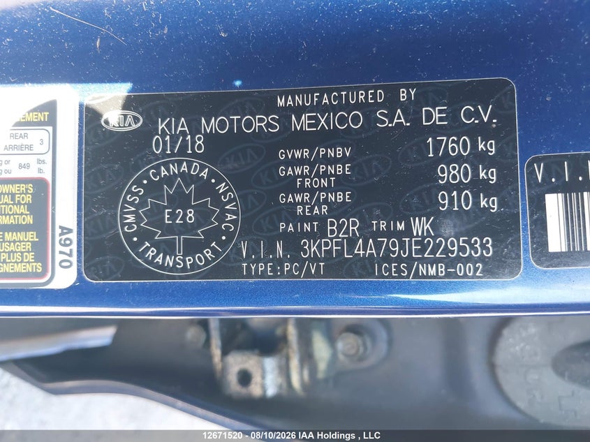 2018 KIA FORTE SEDAN 2.0L I-4 DOHC, VVT, 147HP