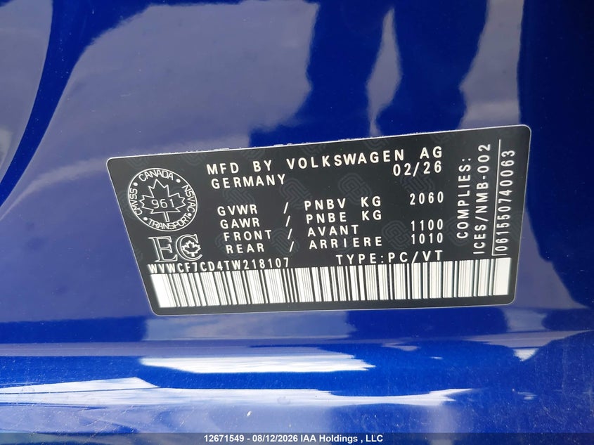 2026 VOLKSWAGEN GOLF HATCHBACK 2.0L I-4 DI, DOHC, VVT, TURBO, 328HP