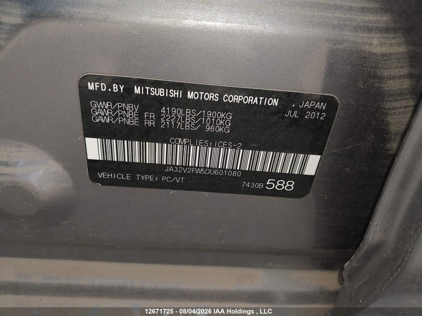 2013 MITSUBISHI LANCER SEDAN 2.4L I-4 DOHC, VVT, 168HP