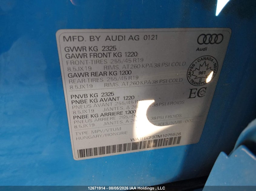 2021 AUDI Q3 SPORT UTILITY VEHICLE 2.0L I-4 DI, DOHC, VVT, TURBO, 228HP